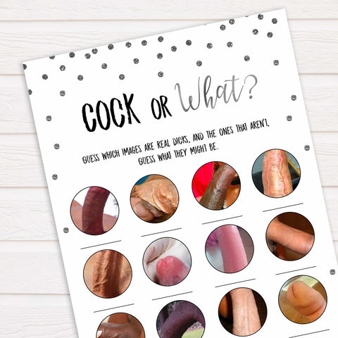 Silver glitter cock or what bridal shower games, bachelorette naughty games, adult games, cock or what, cock game
