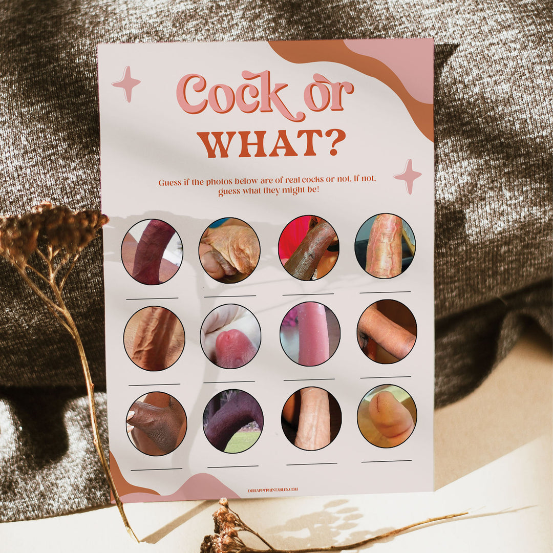 bachelorette party games, printable hen party games, cock or what game, dirty bachelorette party games, modern 70s bridal games
