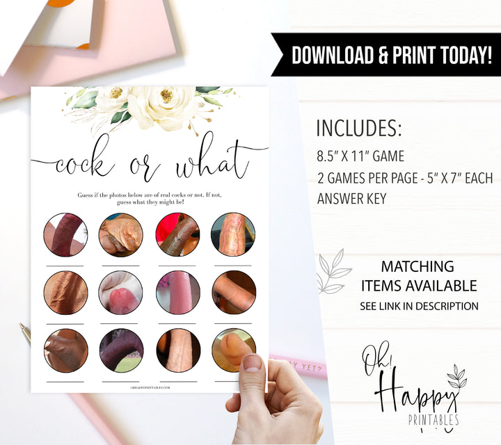 cock or what game, penis game, Printable bachelorette games, floral bachelorette, floral hen party games, fun hen party games, bachelorette game ideas, floral adult party games, naughty hen games, naughty bachelorette games