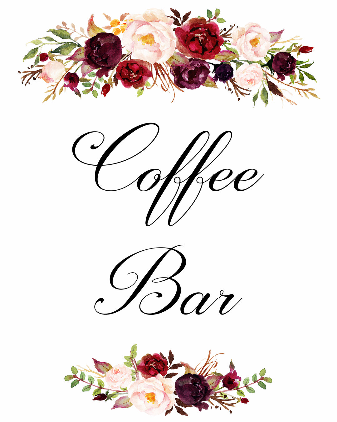 coffee bar burgundy marsala wedding sign