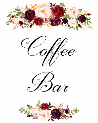 coffee bar burgundy marsala wedding sign