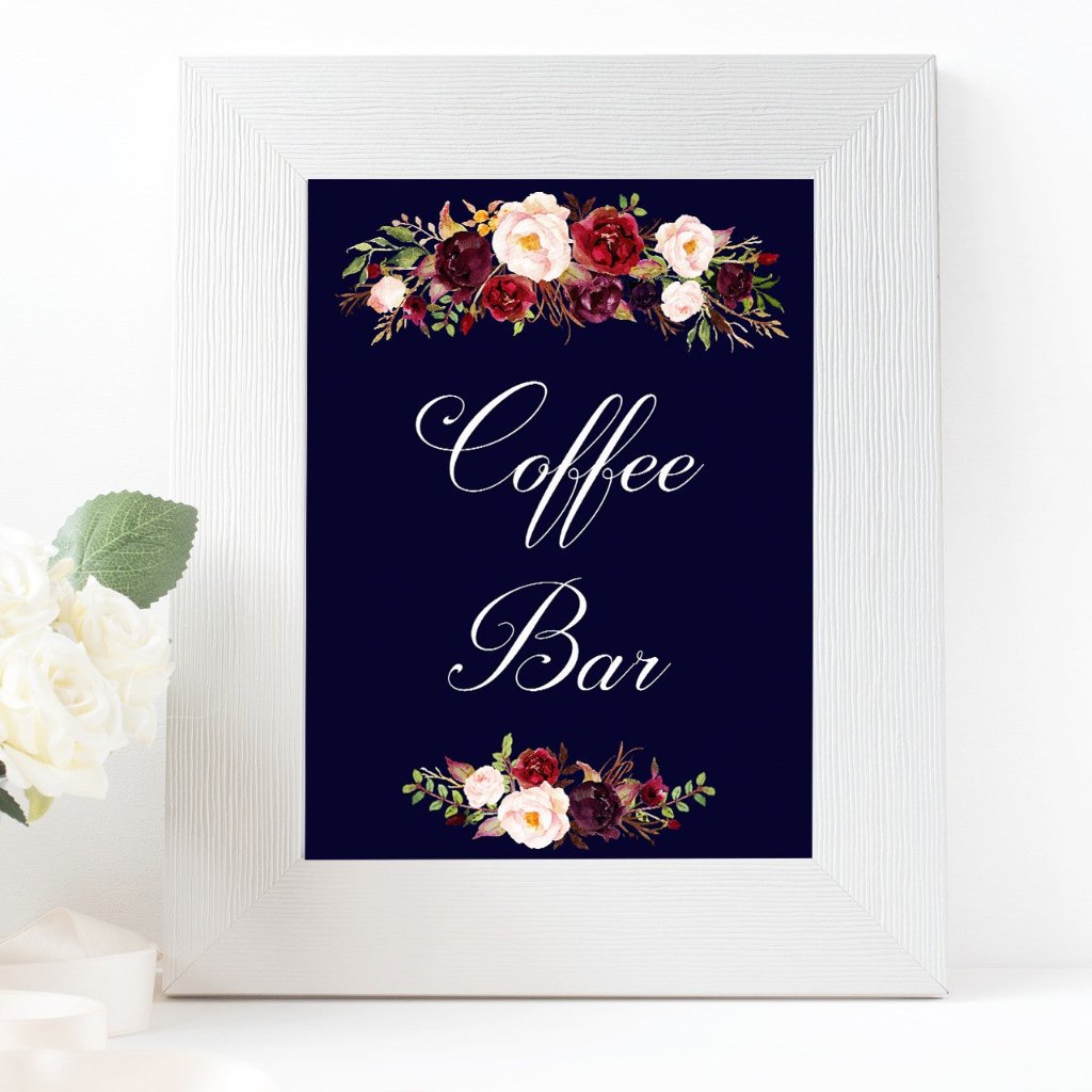 Coffee Bar Marsala Dark Blue sign printable 