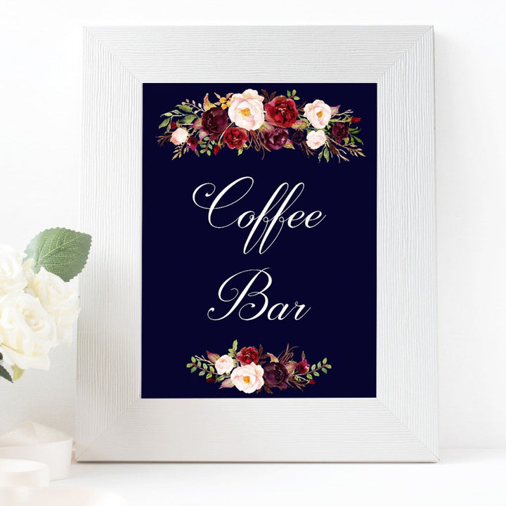 Coffee Bar Marsala Dark Blue sign printable 
