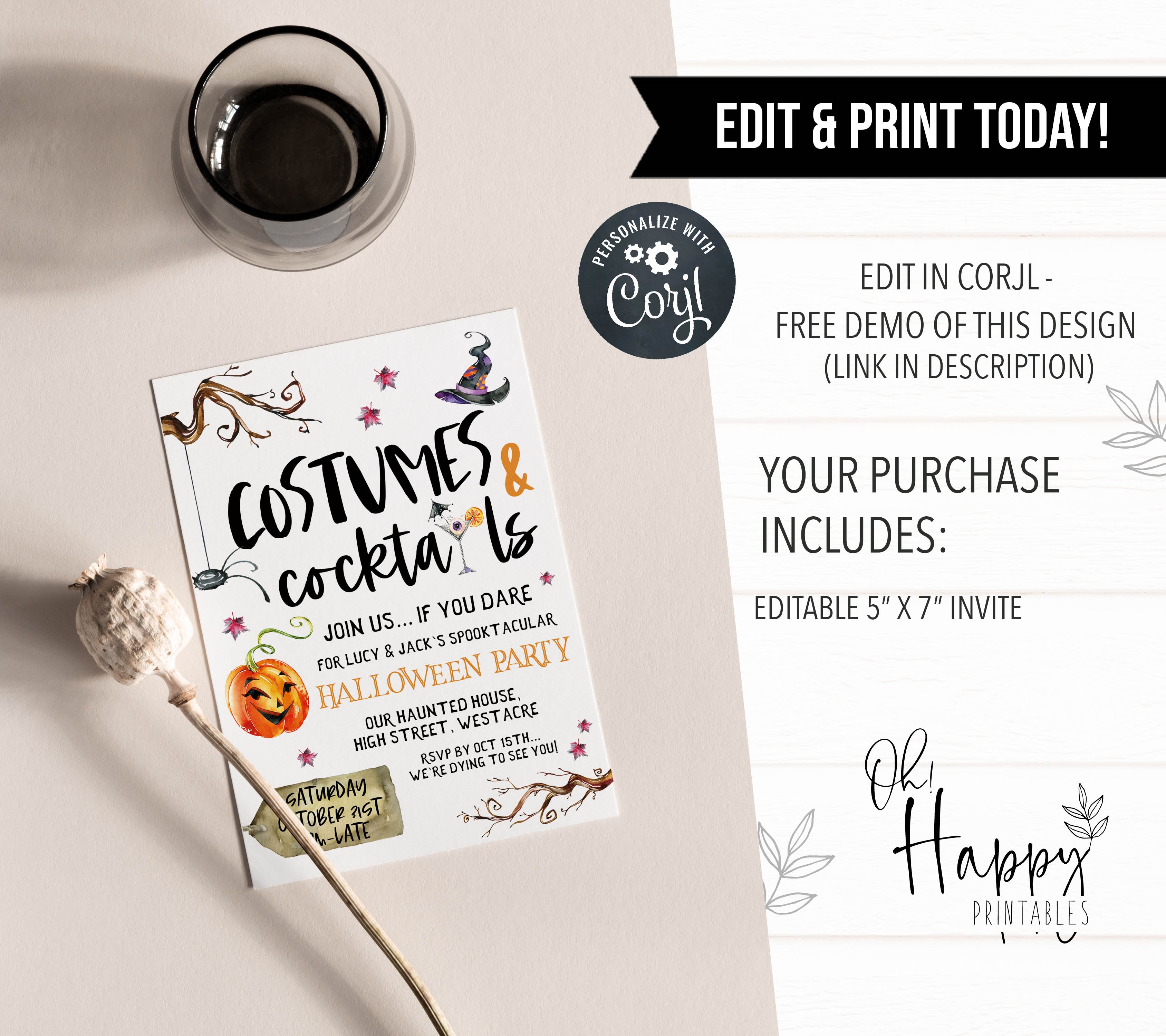 EDITABLE Halloween Invitation  Halloween Invitations – OhHappyPrintables
