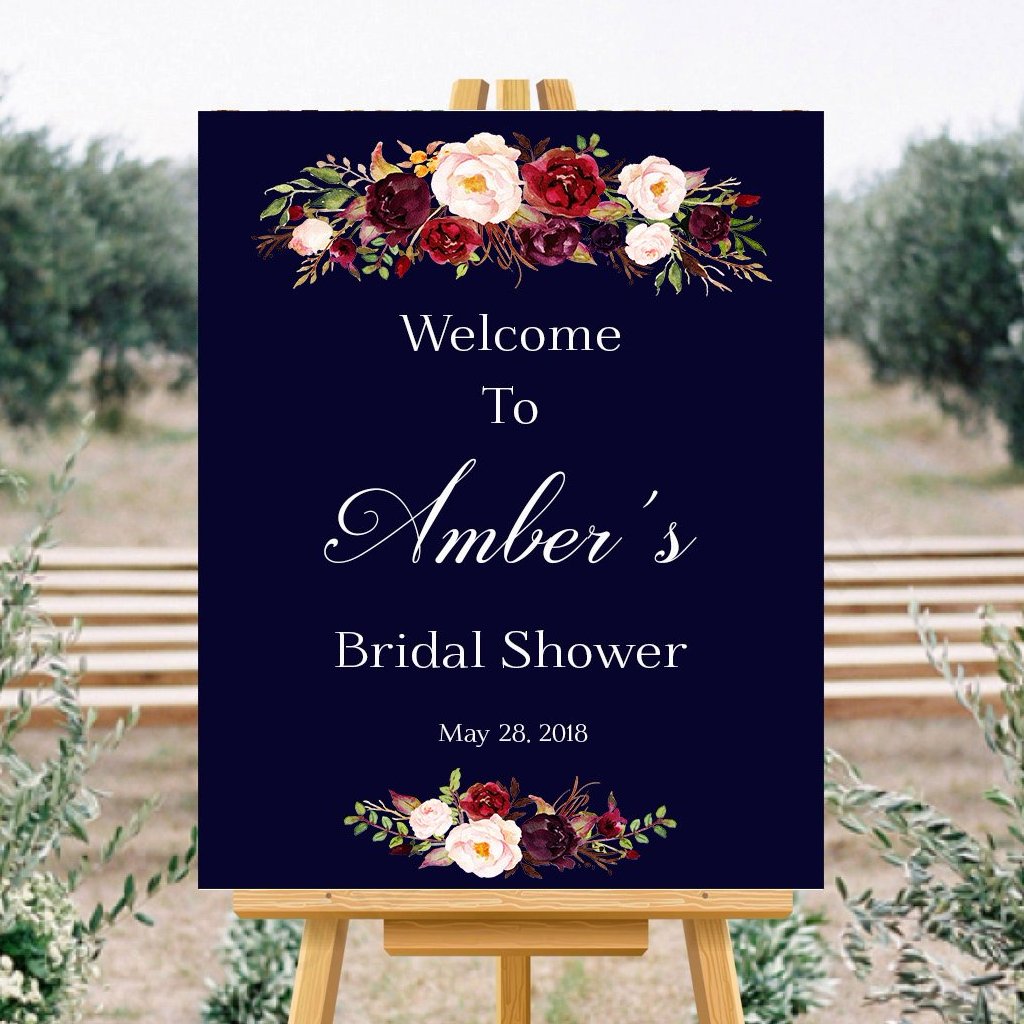 Marsala bridal shower Welcome Sign wedding floral sign
