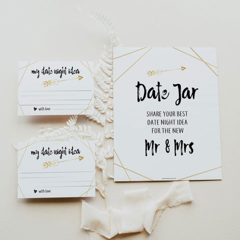 date night jar game, printable bridal shower games, bride tribe theme, bridal shower