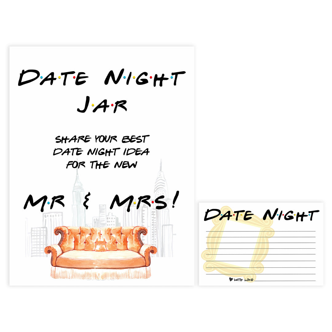 date night jar game, Printable bridal shower games, friends bridal shower, friends bridal shower games, fun bridal shower games, bridal shower game ideas, friends bridal shower