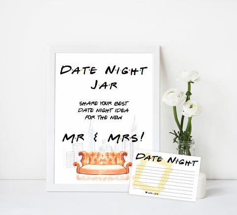 date night jar game, Printable bridal shower games, friends bridal shower, friends bridal shower games, fun bridal shower games, bridal shower game ideas, friends bridal shower