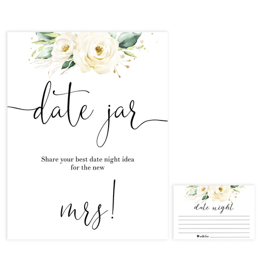 date night jar game, Printable bridal shower games, floral bridal shower, floral bridal shower games, fun bridal shower games, bridal shower game ideas, floral bridal shower