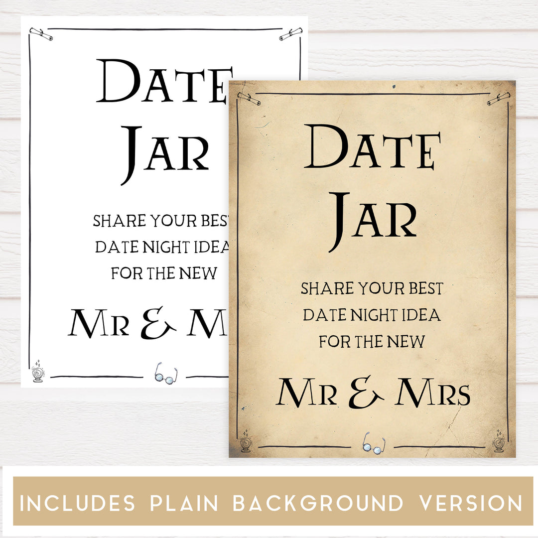 date night jar, bridal date night jar game, Printable bridal shower games, Harry potter bridal shower, Harry Potter bridal shower games, fun bridal shower games, bridal shower game ideas, Harry Potter bridal shower