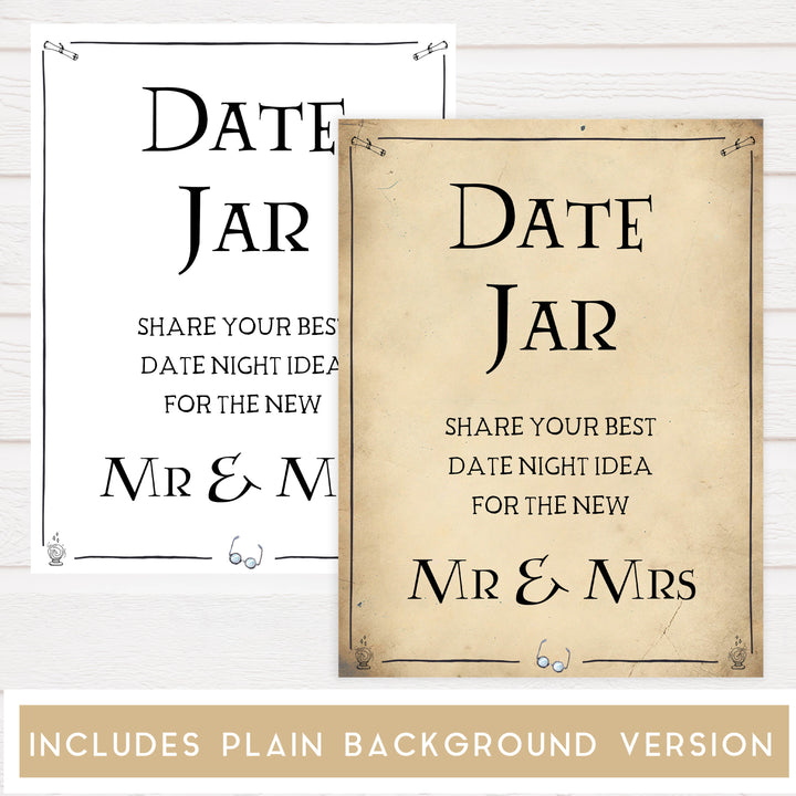 date night jar, bridal date night jar game, Printable bridal shower games, Harry potter bridal shower, Harry Potter bridal shower games, fun bridal shower games, bridal shower game ideas, Harry Potter bridal shower