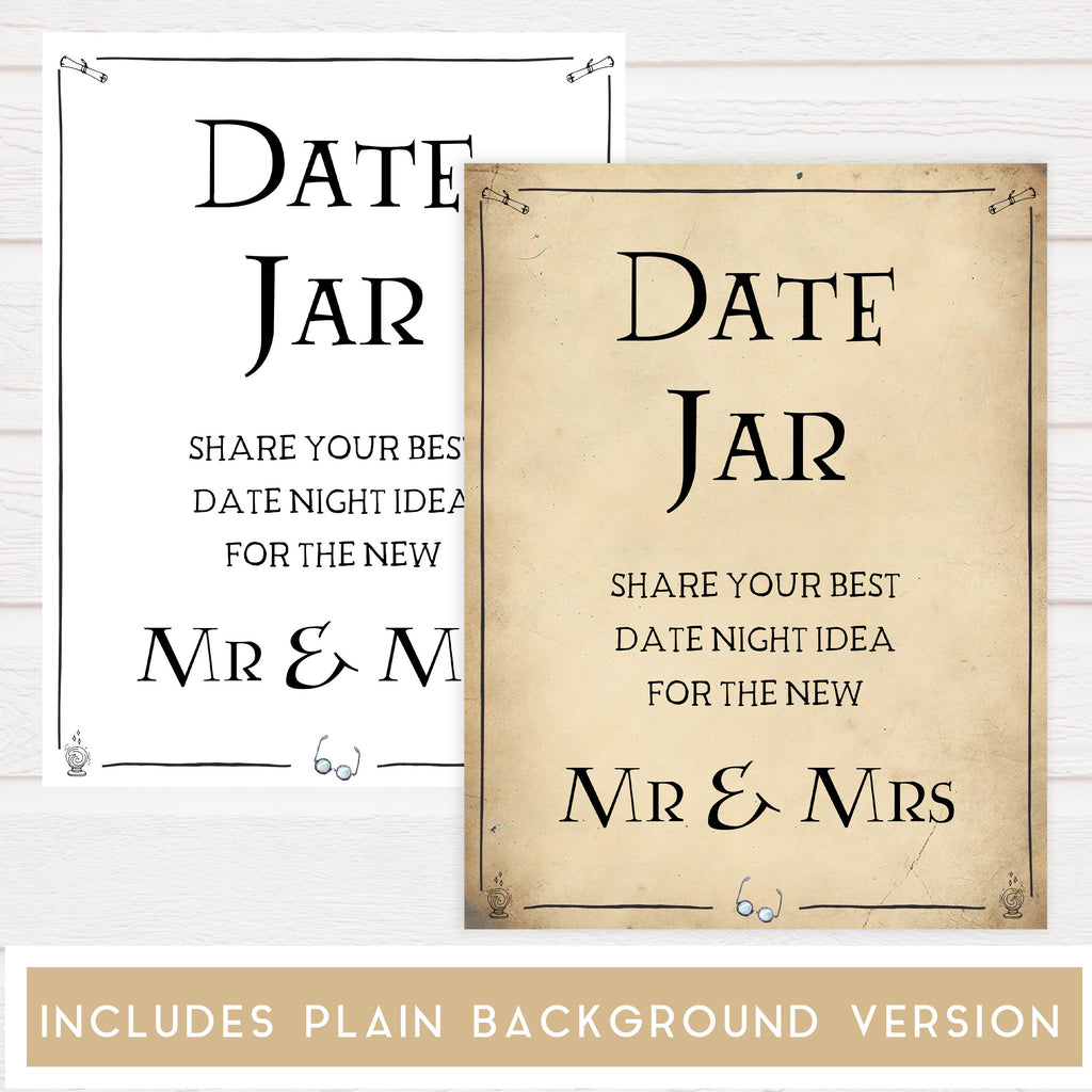 Date Jar Bridal Game | Harry Potter Printable Bridal Shower Games ...