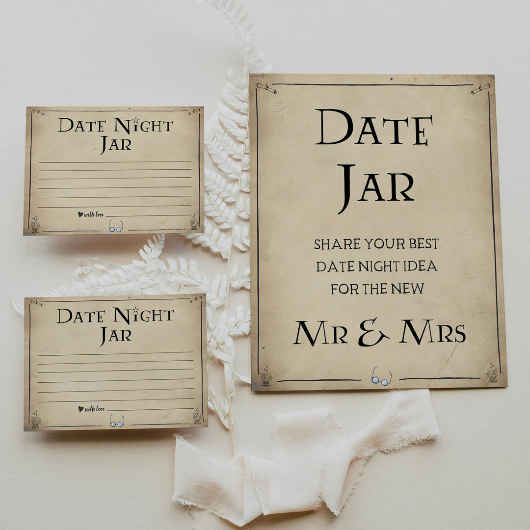 date night jar, bridal date night jar game, Printable bridal shower games, Harry potter bridal shower, Harry Potter bridal shower games, fun bridal shower games, bridal shower game ideas, Harry Potter bridal shower