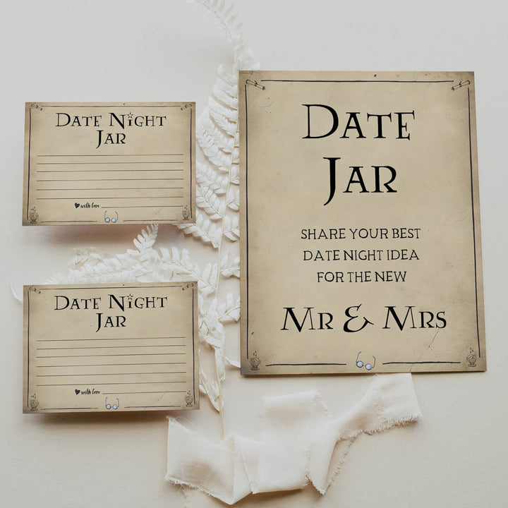 date night jar, bridal date night jar game, Printable bridal shower games, Harry potter bridal shower, Harry Potter bridal shower games, fun bridal shower games, bridal shower game ideas, Harry Potter bridal shower
