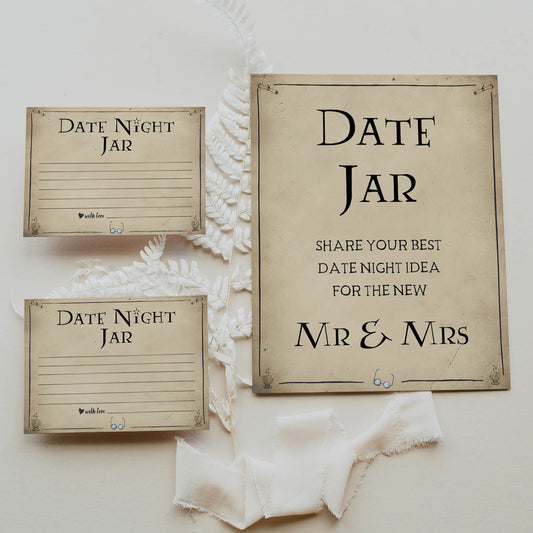 date night jar, bridal date night jar game, Printable bridal shower games, Harry potter bridal shower, Harry Potter bridal shower games, fun bridal shower games, bridal shower game ideas, Harry Potter bridal shower