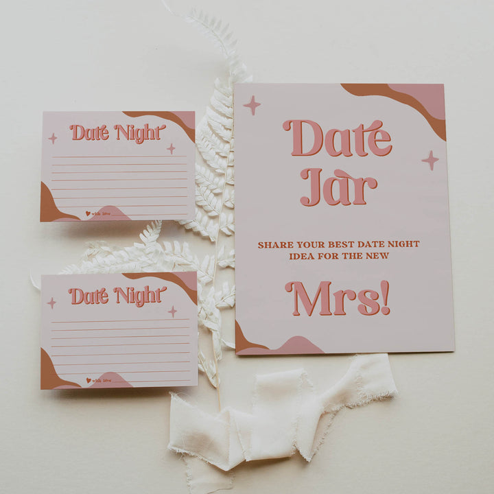 date night jar game, 70s retro bridal shower, retro bridal shower games, modern 70s bridal collection, 70s bridal shower, printable bridal games