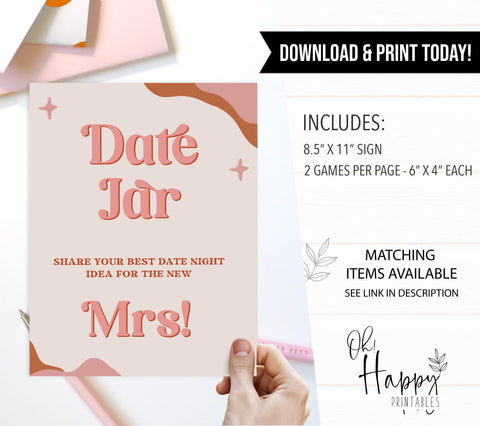 date night jar game, 70s retro bridal shower, retro bridal shower games, modern 70s bridal collection, 70s bridal shower, printable bridal games