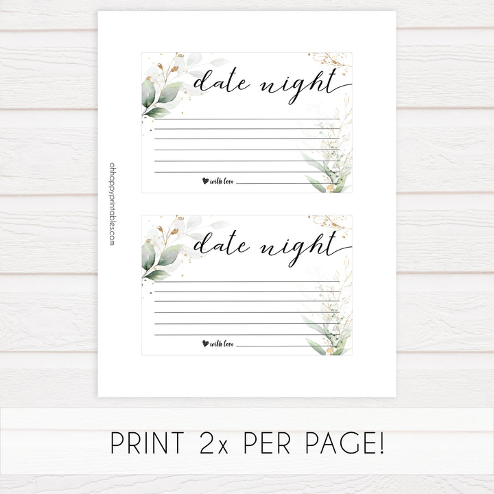 date night jar game, Printable bridal shower games, greenery bridal shower, gold leaf bridal shower games, fun bridal shower games, bridal shower game ideas, greenery bridal shower
