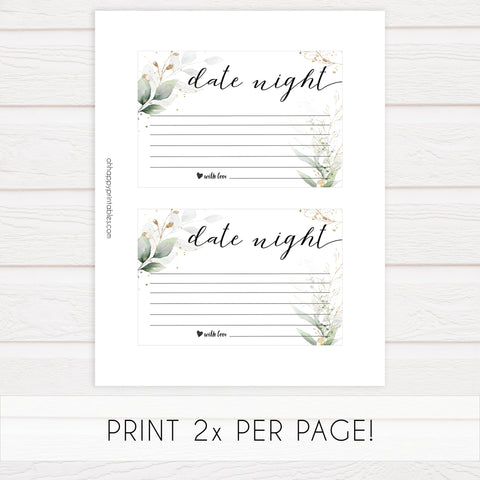 date night jar game, Printable bridal shower games, greenery bridal shower, gold leaf bridal shower games, fun bridal shower games, bridal shower game ideas, greenery bridal shower