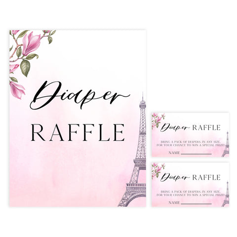 diaper raffle baby game, Paris baby shower games, printable baby shower games, Parisian baby shower games, fun baby shower games