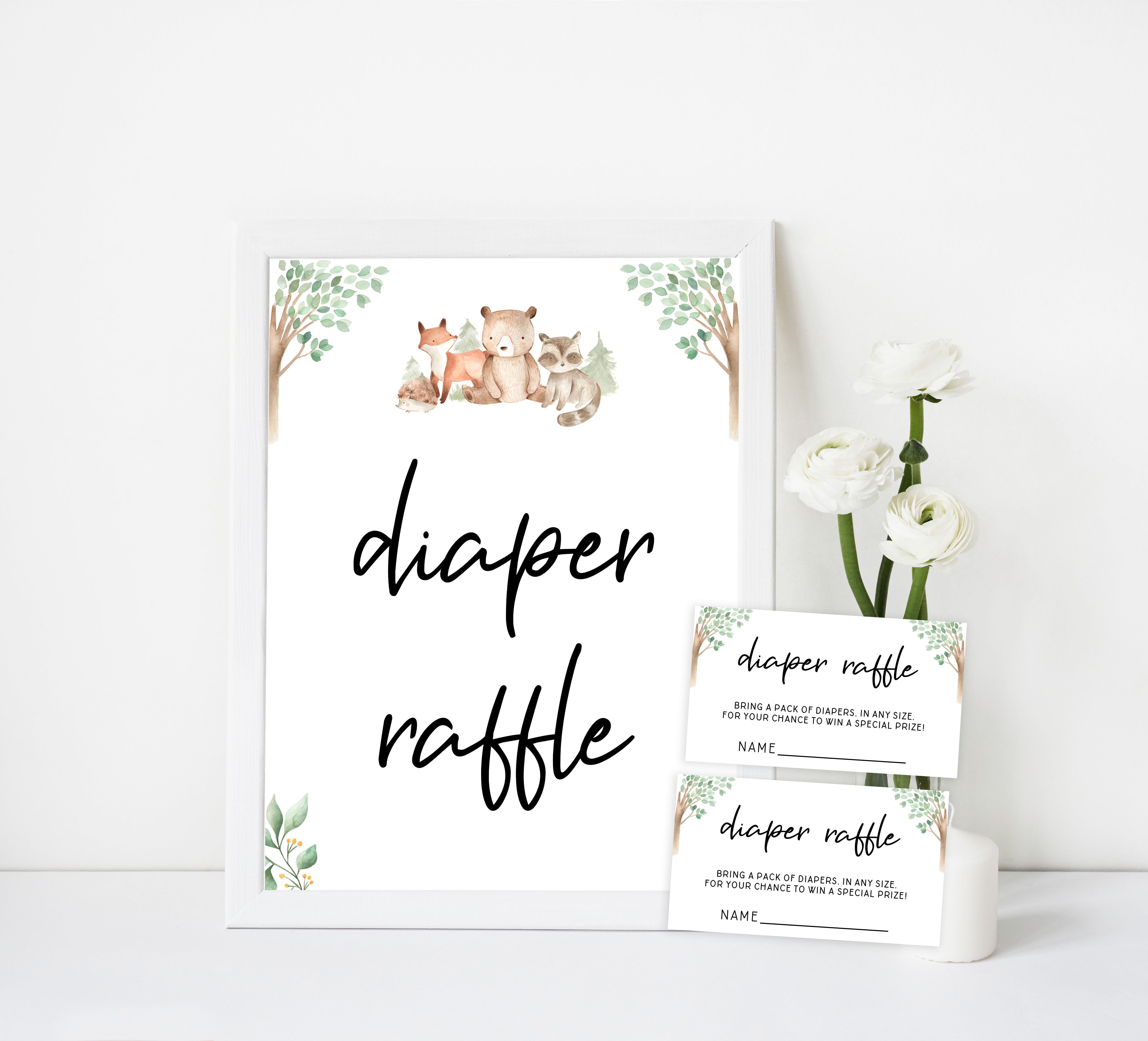 diaper raffle baby game, Printable baby shower games, woodland animals baby games, baby shower games, fun baby shower ideas, top baby shower ideas, woodland baby shower, baby shower games, fun woodland animals baby shower ideas
