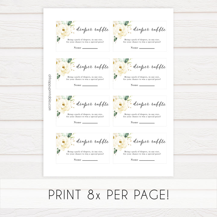 diaper raffle game, Printable baby shower games, shite floral baby games, baby shower games, fun baby shower ideas, top baby shower ideas, floral baby shower, baby shower games, fun floral baby shower ideas