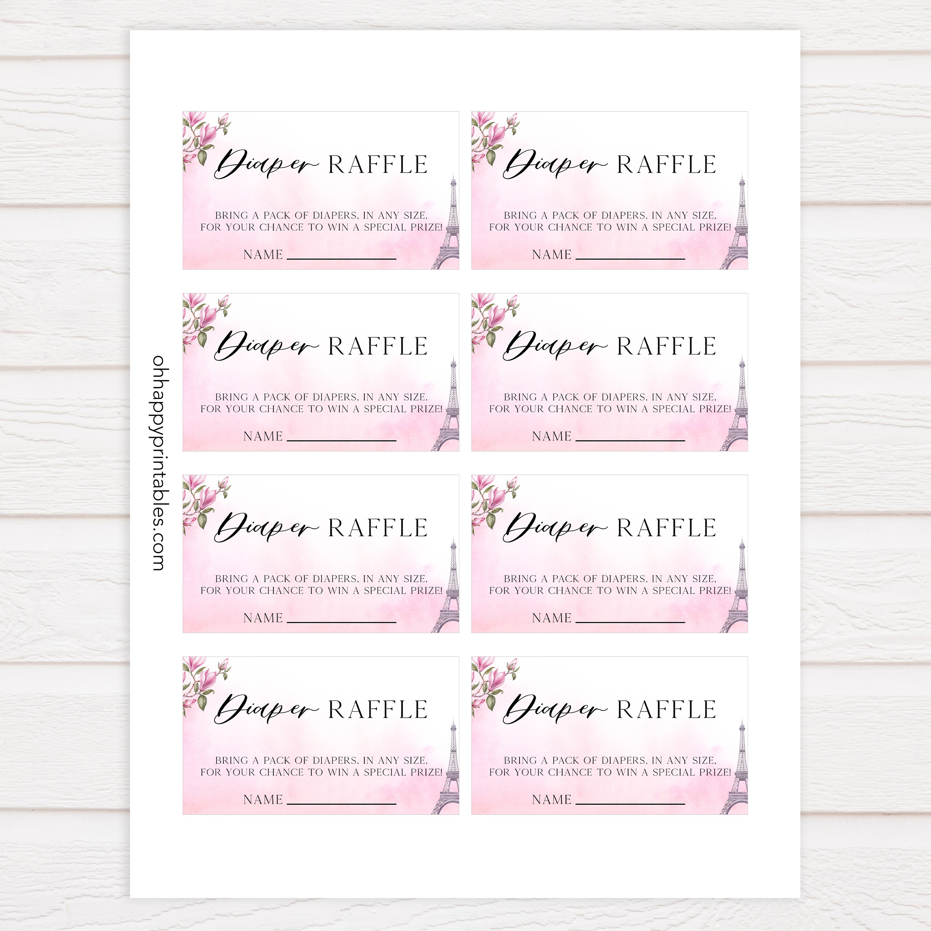 diaper raffle baby game, Paris baby shower games, printable baby shower games, Parisian baby shower games, fun baby shower games