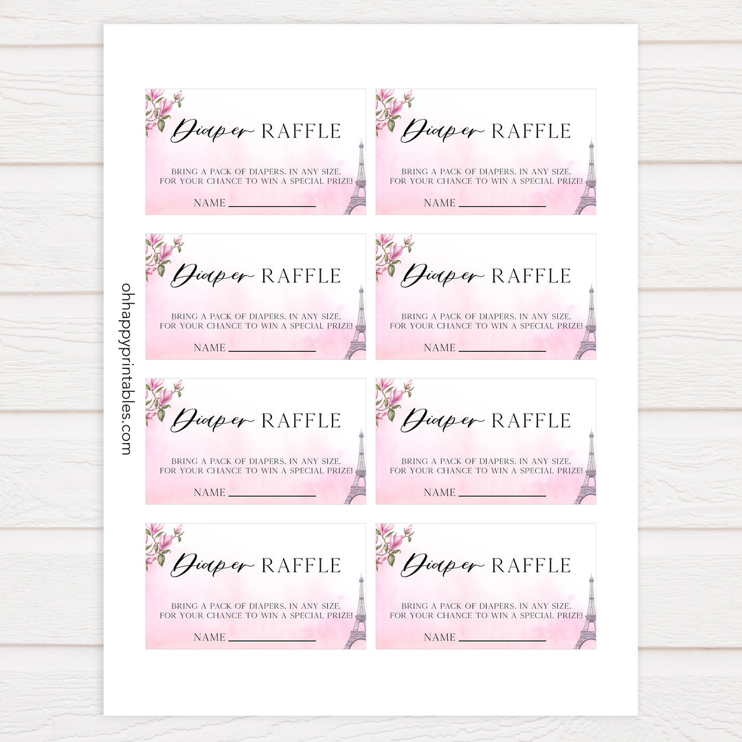 diaper raffle baby game, Paris baby shower games, printable baby shower games, Parisian baby shower games, fun baby shower games
