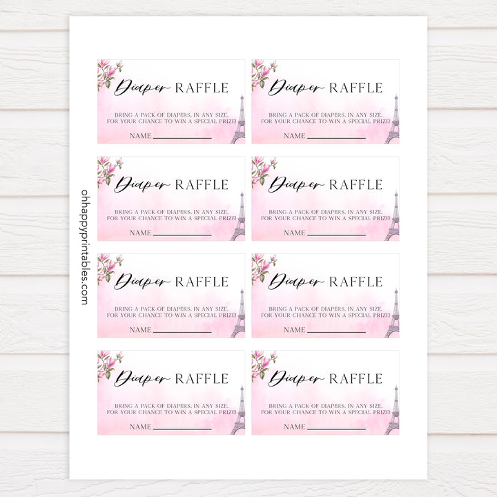 diaper raffle baby game, Paris baby shower games, printable baby shower games, Parisian baby shower games, fun baby shower games