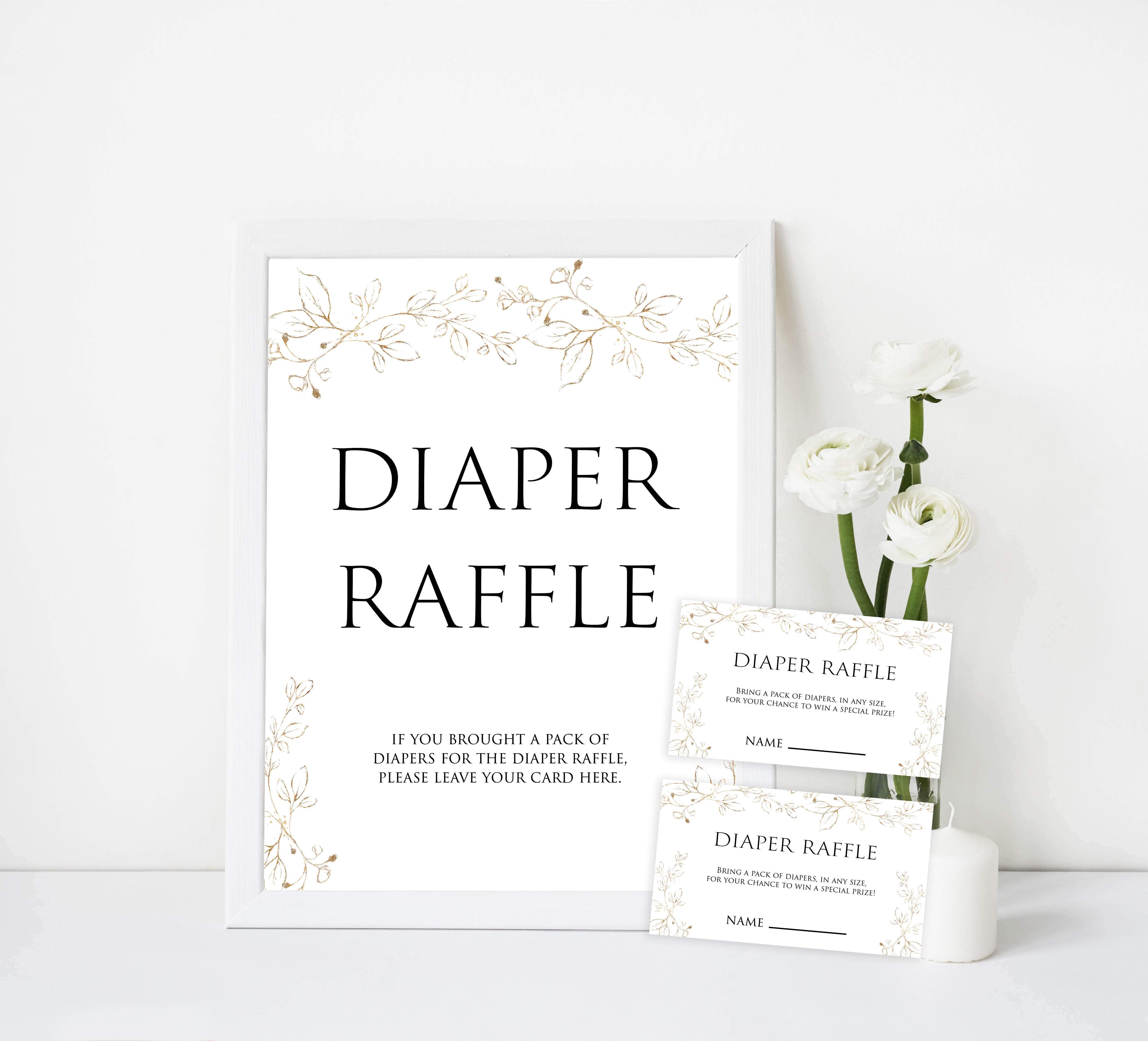 diaper raffle game, Printable baby shower games, gold leaf baby games, baby shower games, fun baby shower ideas, top baby shower ideas, gold leaf baby shower, baby shower games, fun gold leaf baby shower ideas