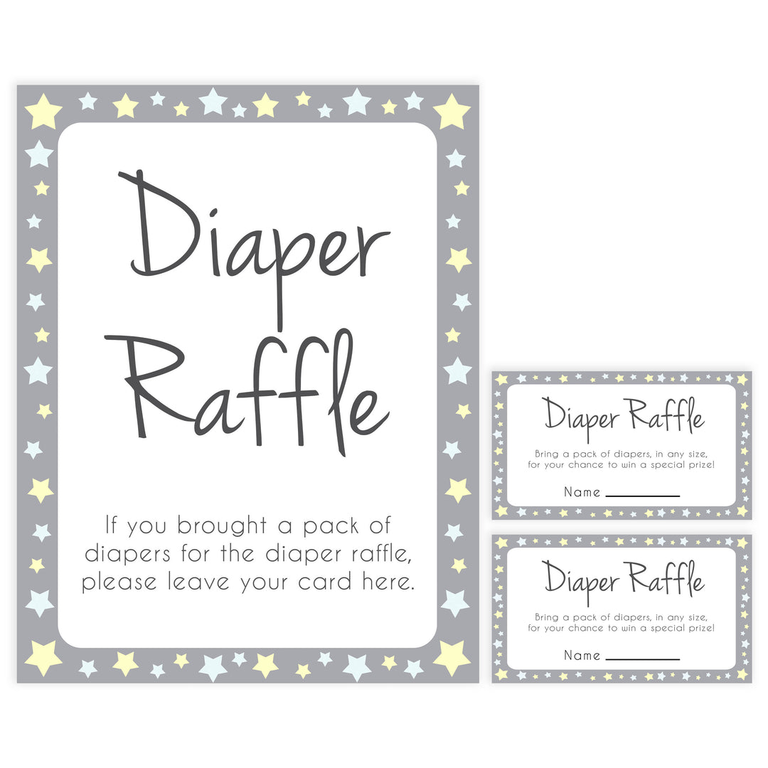 grey & yellow stars, diaper raffle, printable baby shower games, fun baby games, top baby shower games, star baby games, little star baby shower