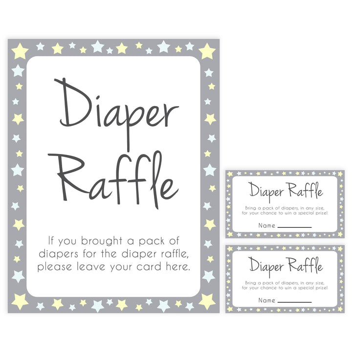 grey & yellow stars, diaper raffle, printable baby shower games, fun baby games, top baby shower games, star baby games, little star baby shower