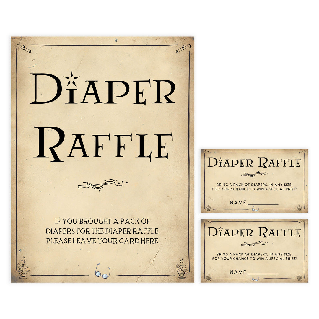 Diaper Raffle Baby Game, Wizard baby shower games, printable baby shower games, Harry Potter baby games, Harry Potter baby shower, fun baby shower games,  fun baby ideas