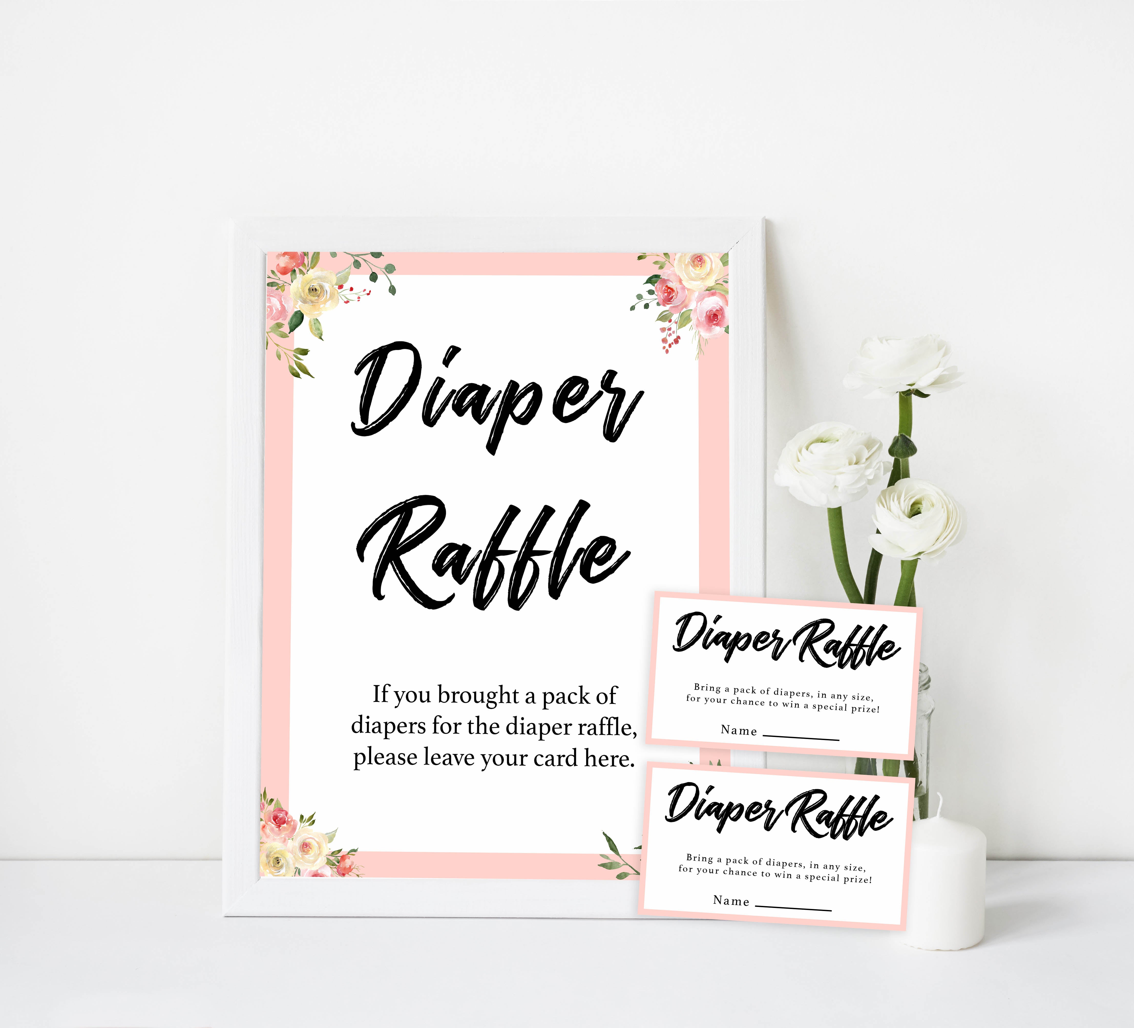 diaper raffle game, diaper raffle, Printable baby shower games, floral fun baby games, baby shower games, fun baby shower ideas, top baby shower ideas, floral baby shower, blue baby shower ideas
