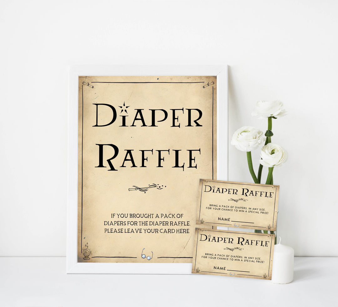 Diaper Raffle Baby Game, Wizard baby shower games, printable baby shower games, Harry Potter baby games, Harry Potter baby shower, fun baby shower games,  fun baby ideas