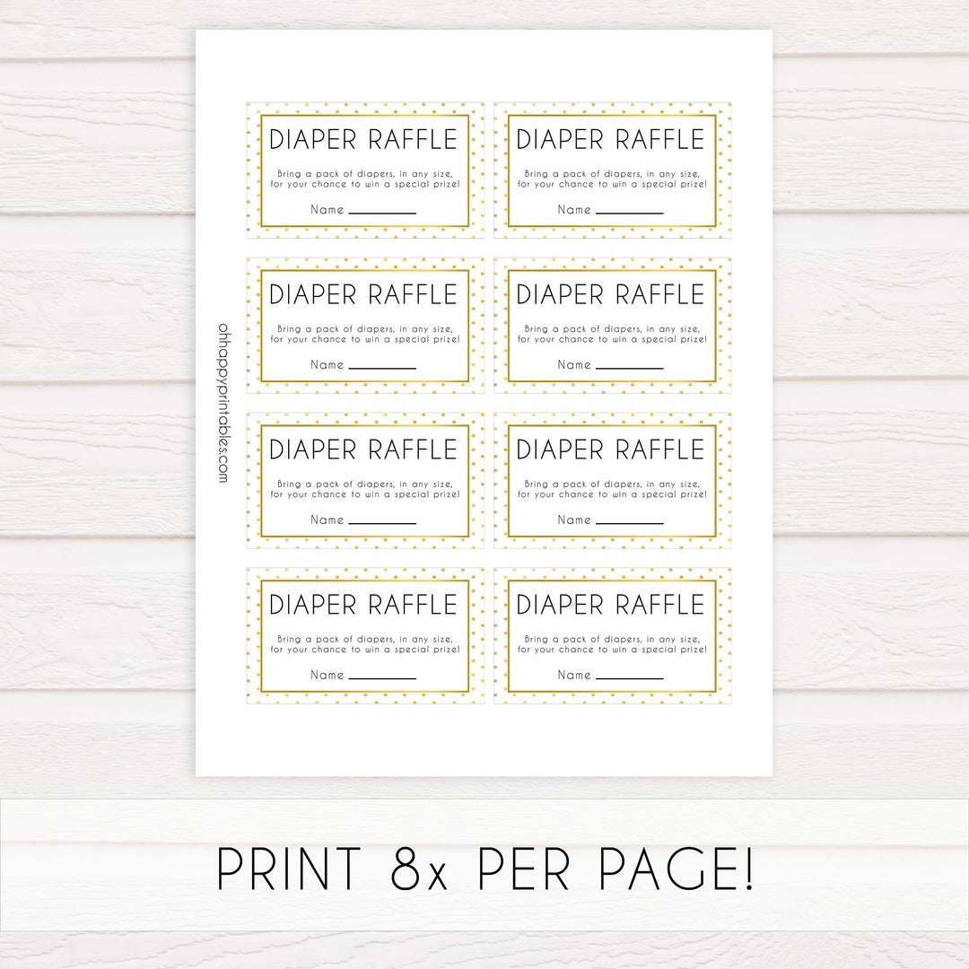 diaper raffle game, diaper raffle, Printable baby shower games, baby gold dots fun baby games, baby shower games, fun baby shower ideas, top baby shower ideas, gold glitter shower baby shower, friends baby shower ideas