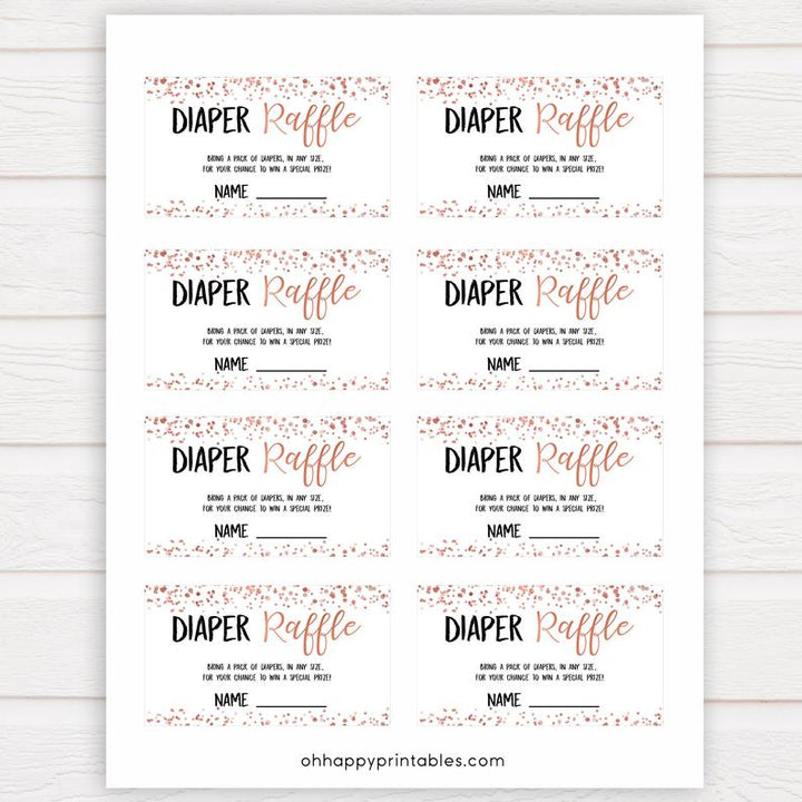 diaper raffle game, baby diaper raffle game, Printable baby shower games, rose gold fun baby games, baby shower games, fun baby shower ideas, top baby shower ideas, blush baby shower, rose gold baby shower ideas