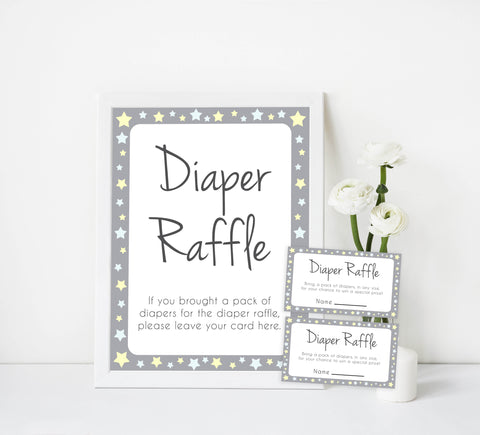 grey & yellow stars, diaper raffle, printable baby shower games, fun baby games, top baby shower games, star baby games, little star baby shower