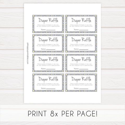 grey & yellow stars, diaper raffle, printable baby shower games, fun baby games, top baby shower games, star baby games, little star baby shower