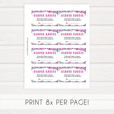diaper raffle baby shower game, printable baby shower games, purple peonies baby games, fun baby shower games
