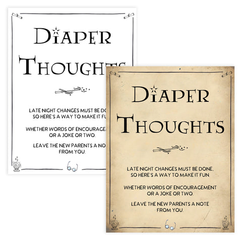 Diaper Thoughts, Late Night Diapers Sign, Wizard baby shower games, printable baby shower games, Harry Potter baby games, Harry Potter baby shower, fun baby shower games,  fun baby ideas