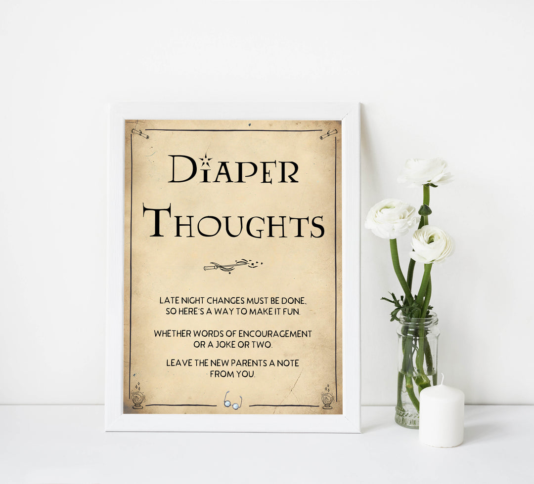 Diaper Thoughts, Late Night Diapers Sign, Wizard baby shower games, printable baby shower games, Harry Potter baby games, Harry Potter baby shower, fun baby shower games,  fun baby ideas