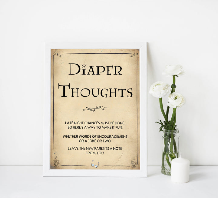 Diaper Thoughts, Late Night Diapers Sign, Wizard baby shower games, printable baby shower games, Harry Potter baby games, Harry Potter baby shower, fun baby shower games,  fun baby ideas