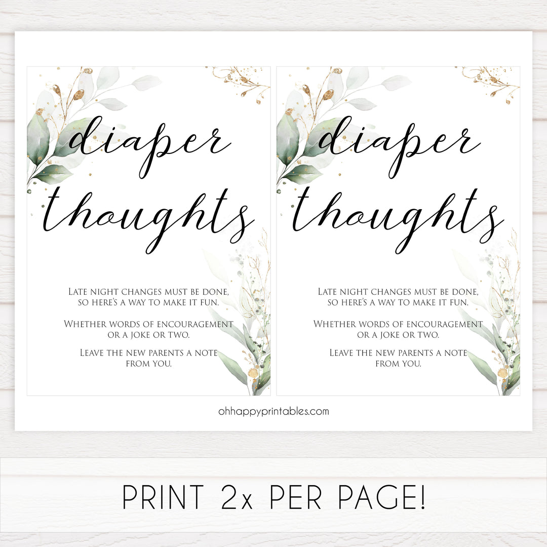 Gold green leaf baby games, diaper thoughts, late night diapers, printable baby games, fun baby games, top baby games to play, gold leaf baby shower, greenery baby shower ideas