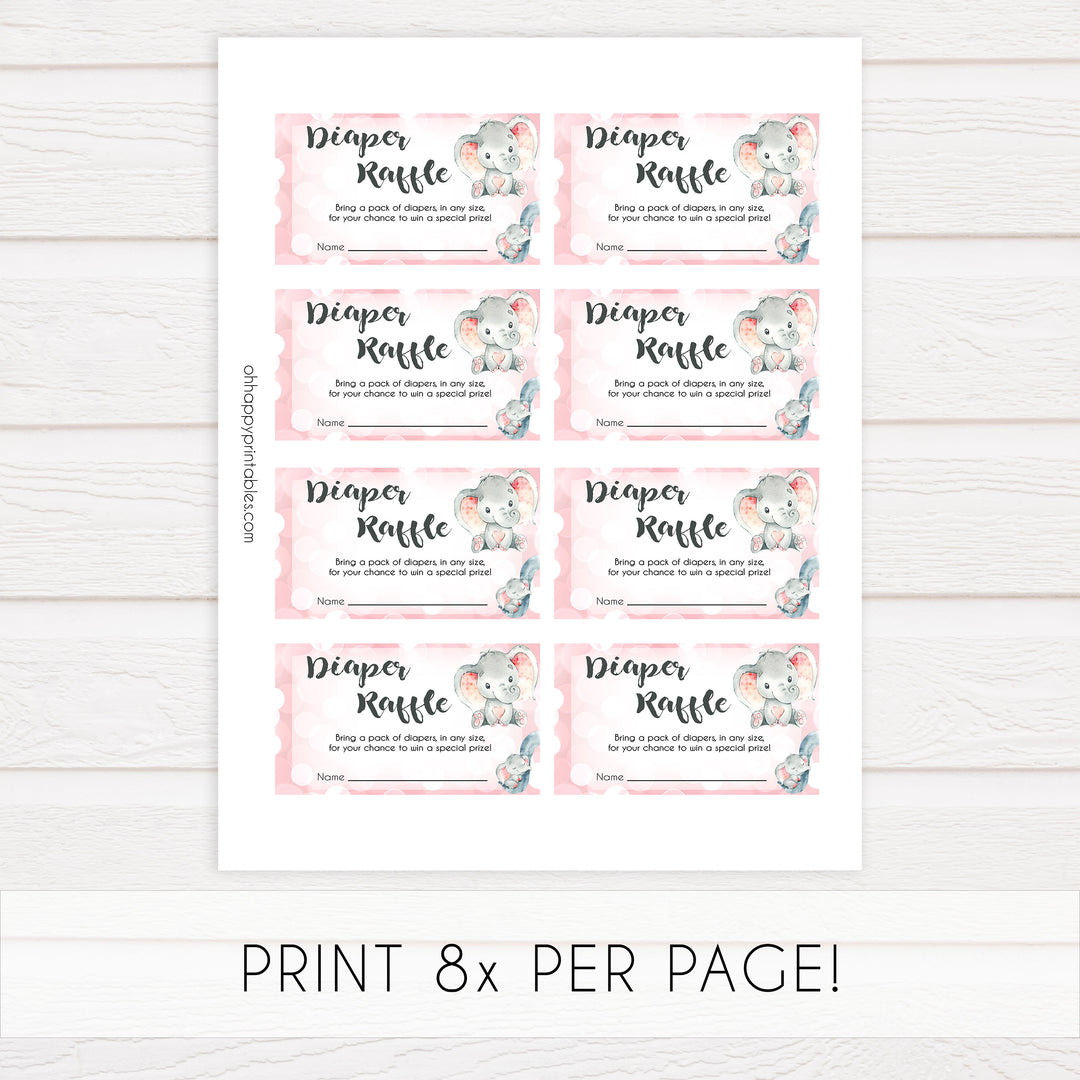 diaper raffle baby game, diaper raffle,  Printable baby shower games, fun abby games, baby shower games, fun baby shower ideas, top baby shower ideas, pink elephant baby shower, pink baby shower ideas