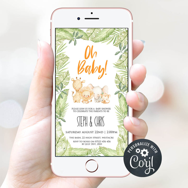 editable mobile baby shower invitations, editable safari baby shower invite, oh baby baby shower invitations, mobile safari baby invitation