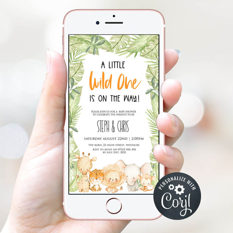editable mobile baby shower invitations, editable safari baby shower invitations, editable wild one baby shower invite, baby shower invites