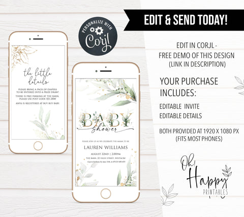 editable floral baby shower invitations, editable baby shower invites, baby shower mobile invites, floral baby shower invitations