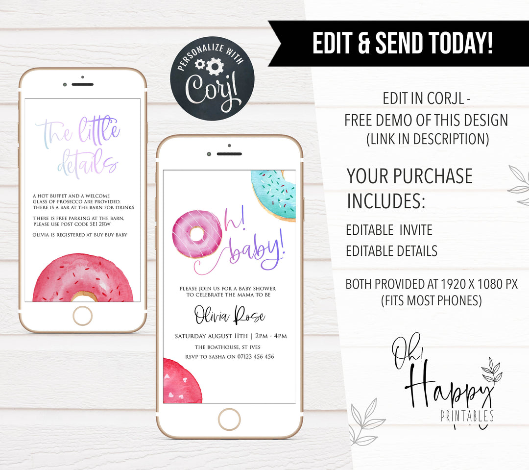 Editable Oh Baby Baby Mobile Invitation - Donut Sprinkles