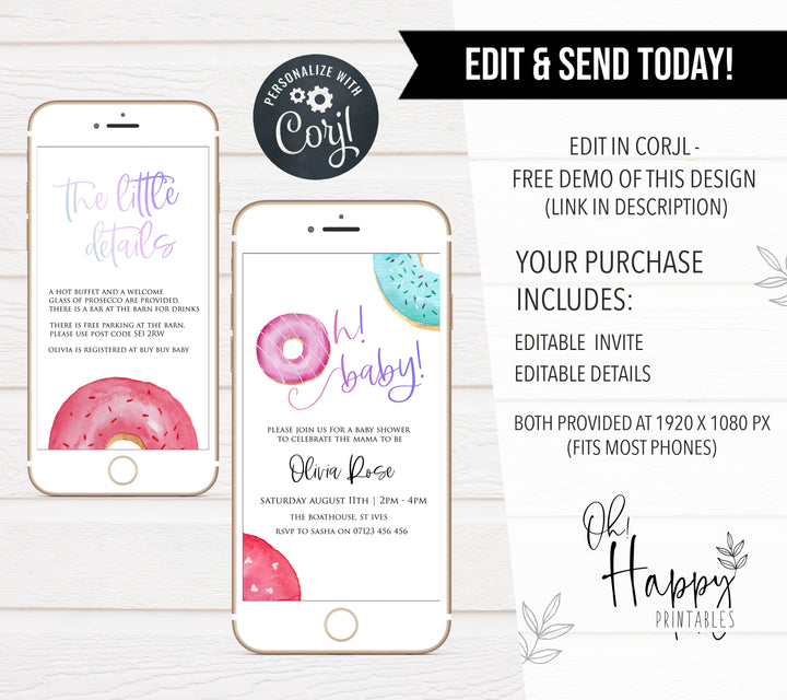 Editable Oh Baby Baby Mobile Invitation - Donut Sprinkles